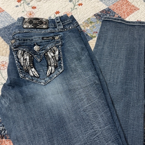 Miss Me Blue Skinny Jeans with Silver Accents - Picture 2 of 7